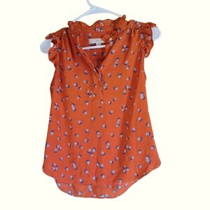 Loft Burnt Orange Ruffle Tank- Women's Size XXS Petite